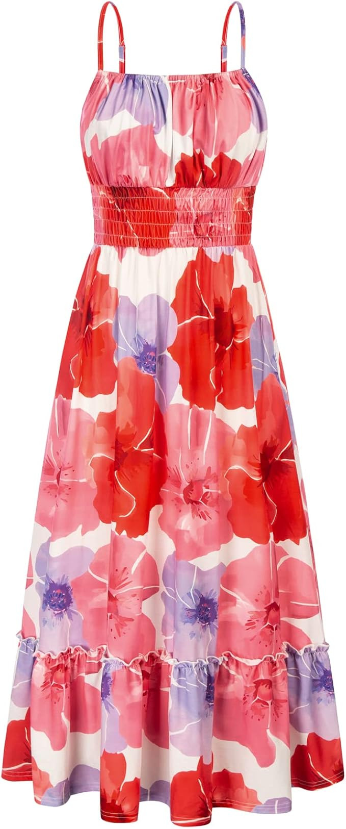 GRACE KARIN Womens Summer Maxi Dress Casual Sleeveless Spaghetti Strap Smocked Ruffle A Line Beac... | Amazon (US)