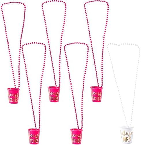 6-Pack Cheers Btches and Future Mrs Bachelorette Shot Glass Necklace - Hot Pink and White with Go... | Amazon (US)