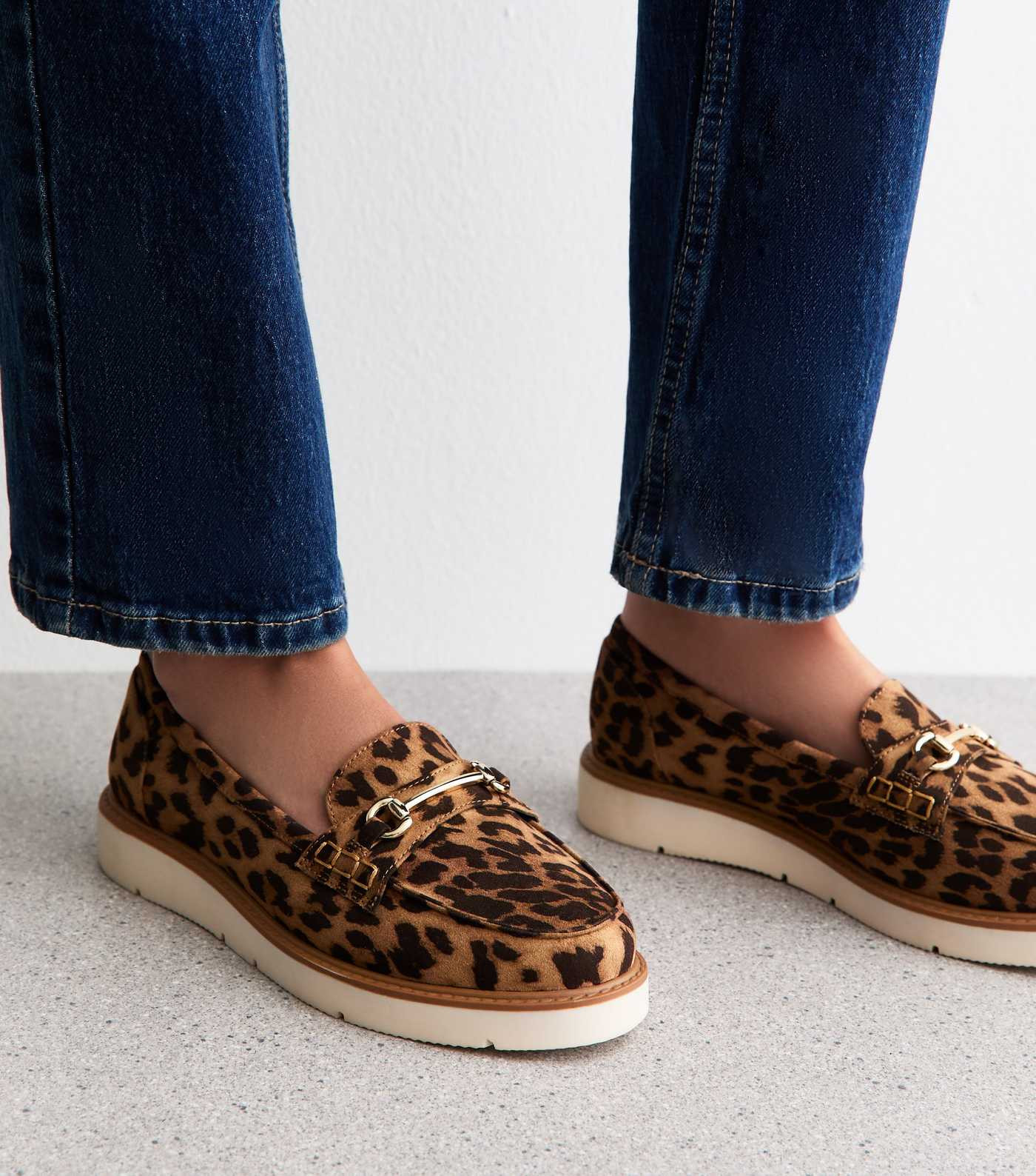 Wide Fit Brown Leopard Print Loafers | New Look | New Look (UK)