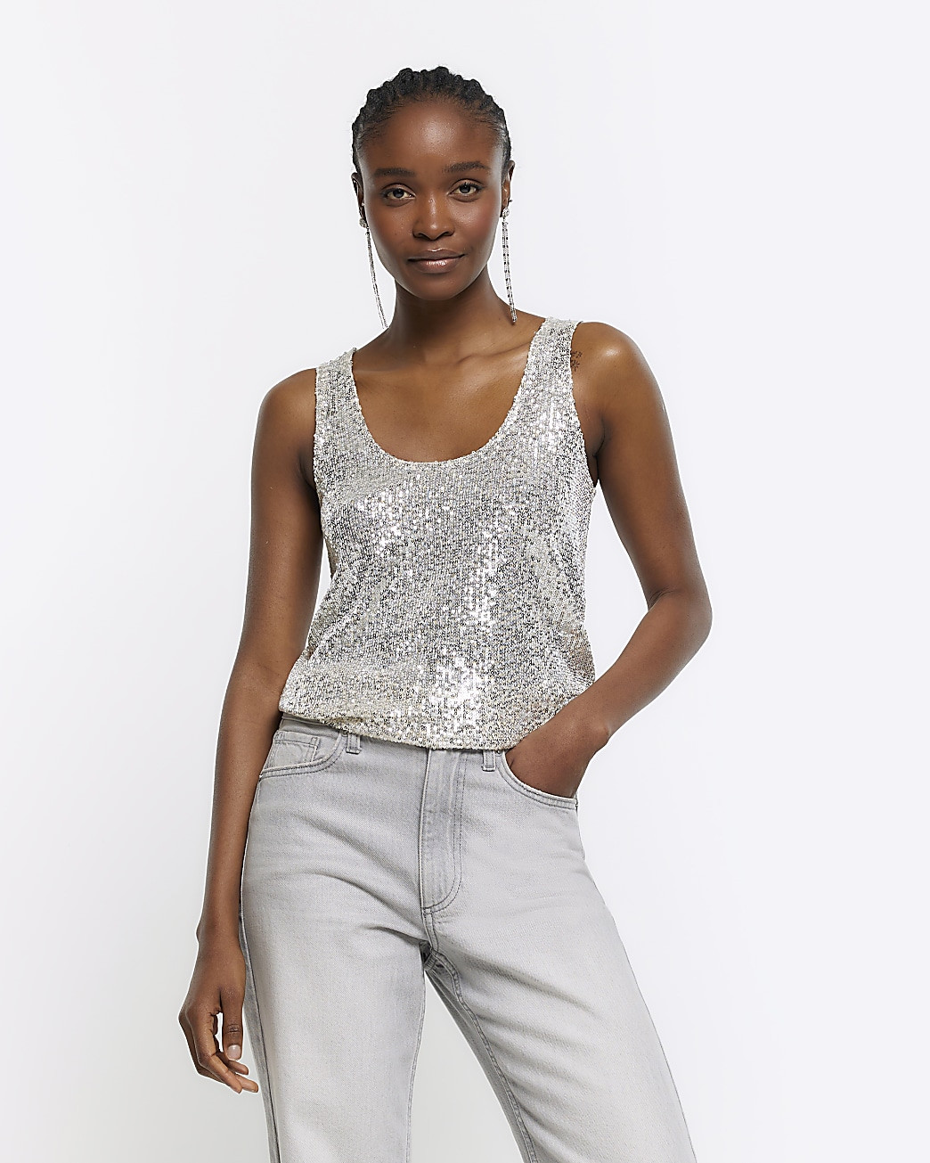 Silver sequin tank top | River Island (UK & IE)