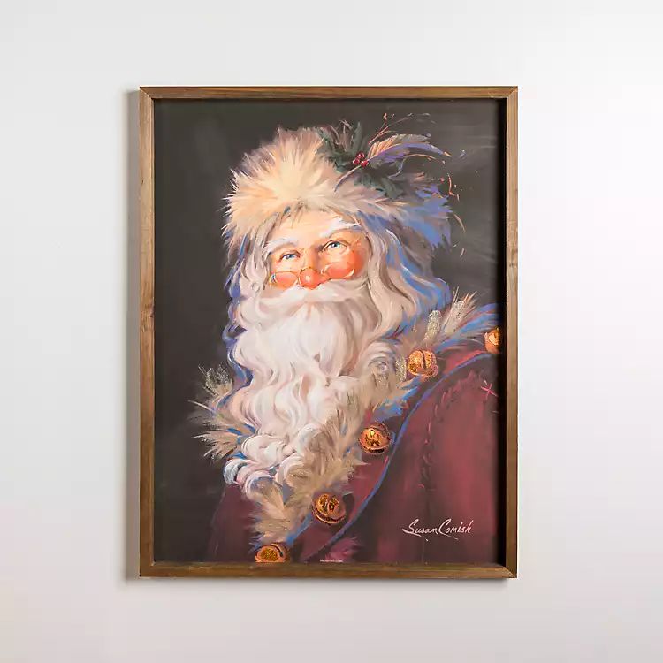 Jolly Santa and Gold Bells Framed Canvas Art Print | Kirkland's Home