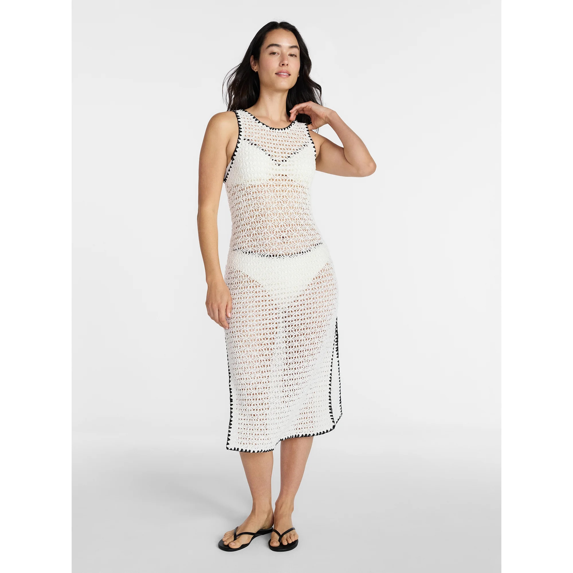 Time and Tru Women's and Women's Plus Crochet Midi Dress Coverup, Sizes XS - 3X | Walmart (US)