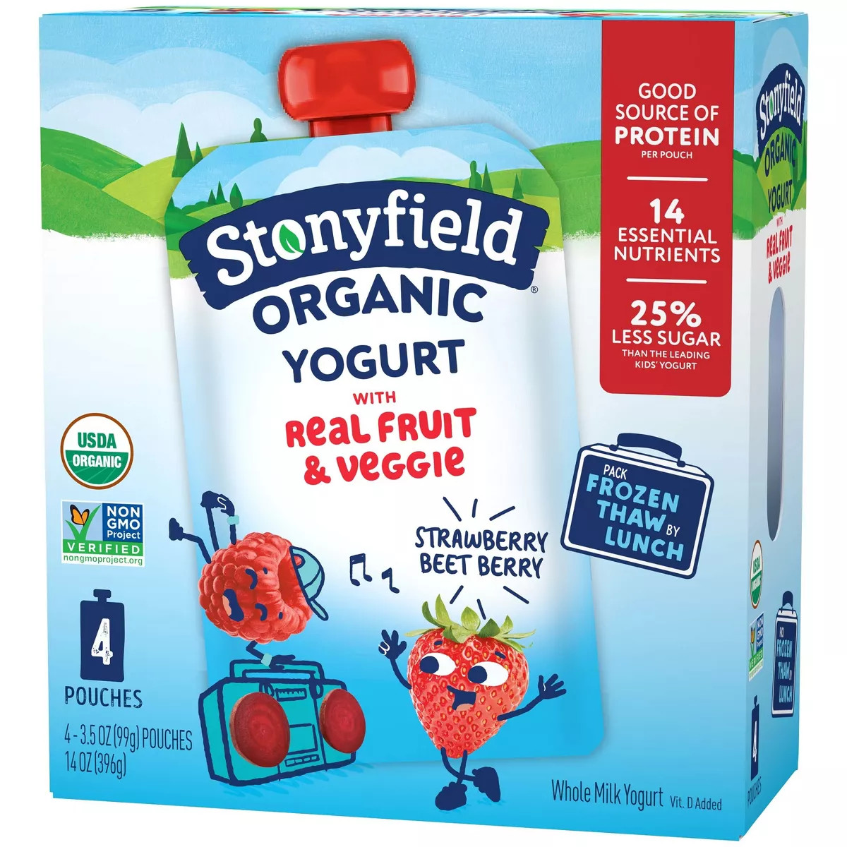 Stonyfield Organic Whole Milk Strawberry Beet Berry Kids' Yogurt - 4ct/3.7oz Pouches | Target