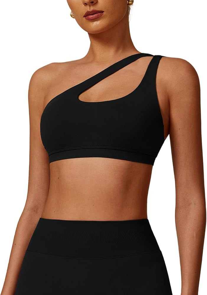 ABOIW Womens Seamless One Shoulder Sports Bra Cutout Adjustable Strap Asymmetric Padded Workout C... | Amazon (US)
