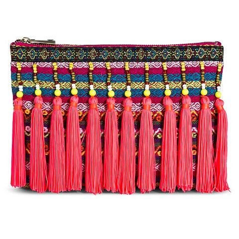 Women's Striped Oversized Pouch with Beaded Tassels - Pink | Target
