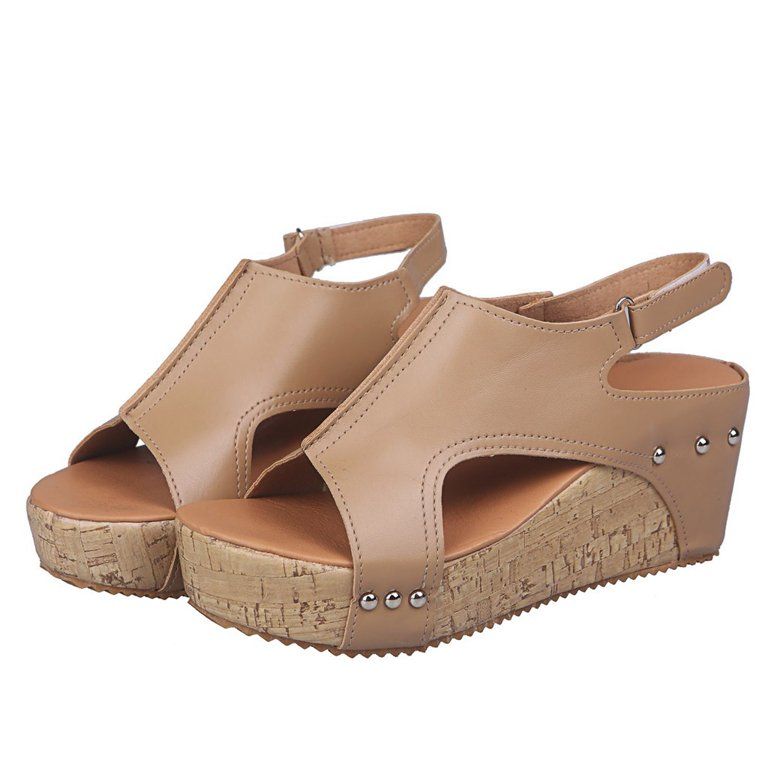 Sandal for Women Summer Casual Womens Open Toe Chunky Heels Wedge Sandals Leather Platform Cork S... | Walmart (US)