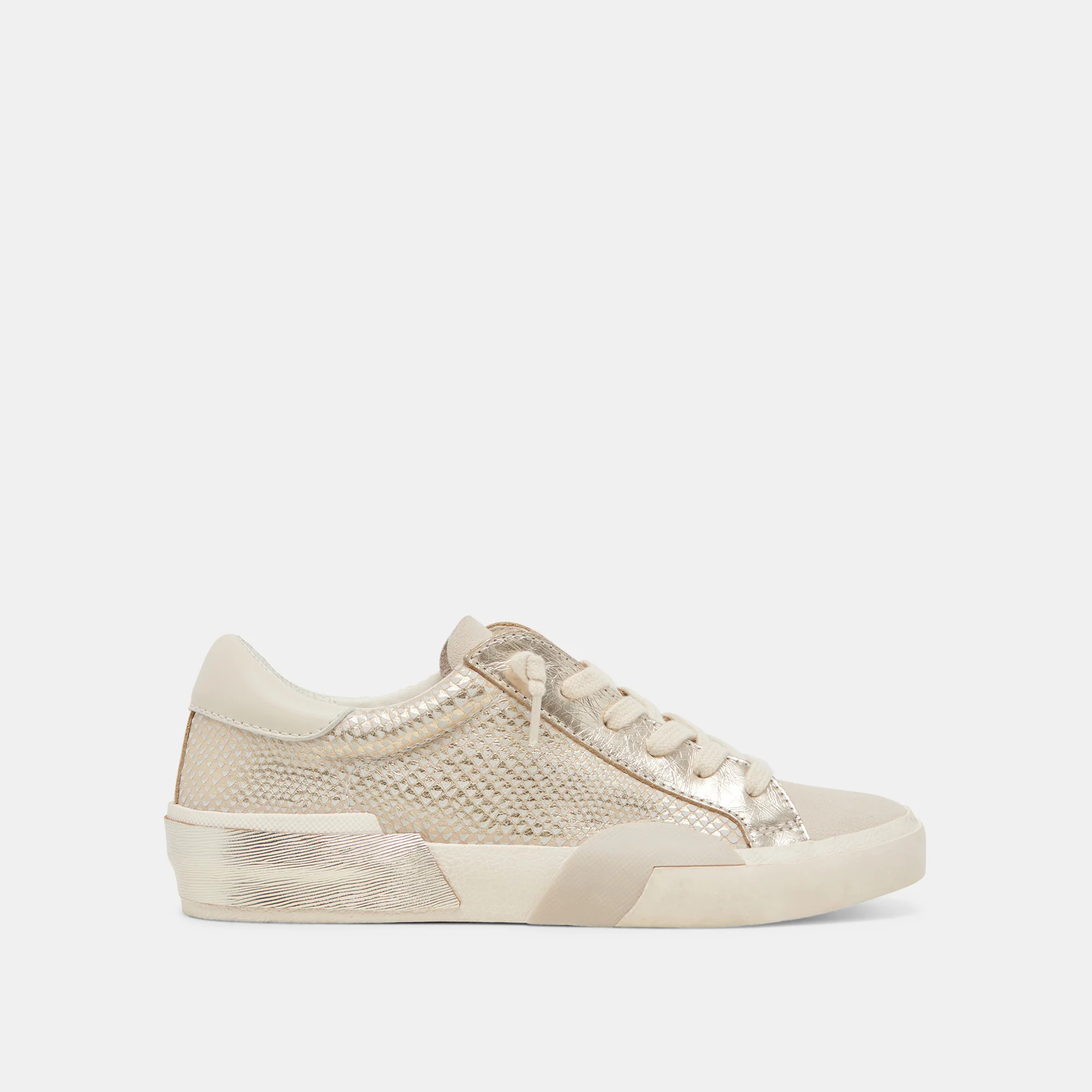 Zina Sneakers Champagne Embossed Leather | DolceVita.com