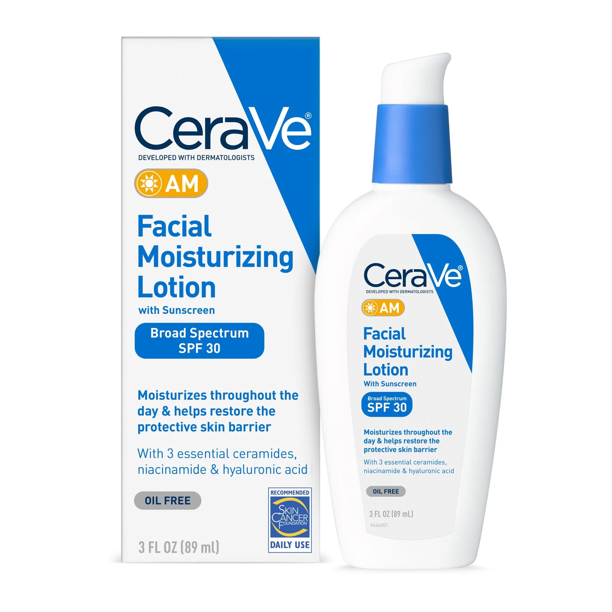 CeraVe AM Lotion Face Moisturizer with SPF 30, Normal to Oily Skin Sun Protection, 2 fl oz | Walmart (US)