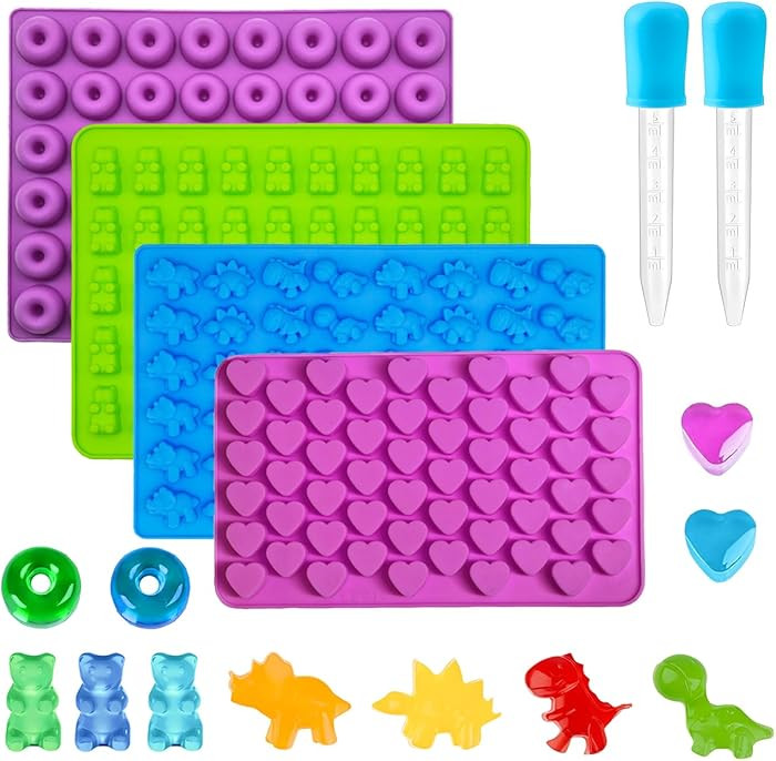 Gummy Candy Molds - Silicone Gummy Dinosaur/Donut/Small Hearts Shapes/Bear Mold with 2pcs Dropper... | Amazon (US)