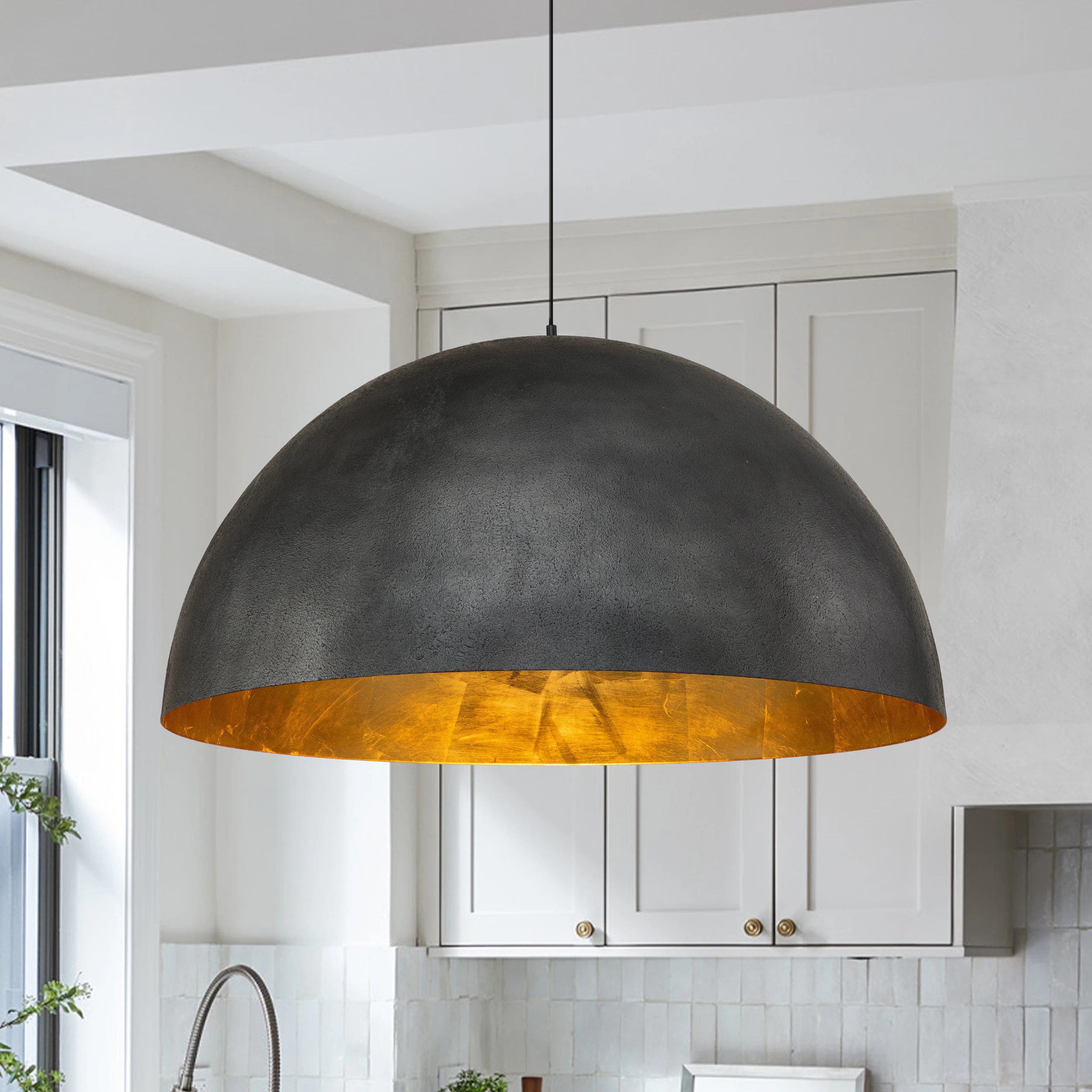 Zicbol 1 -Light Black Industrial Metal Dome Large Hanging Pendant Light | PD1038421 | Lowe's