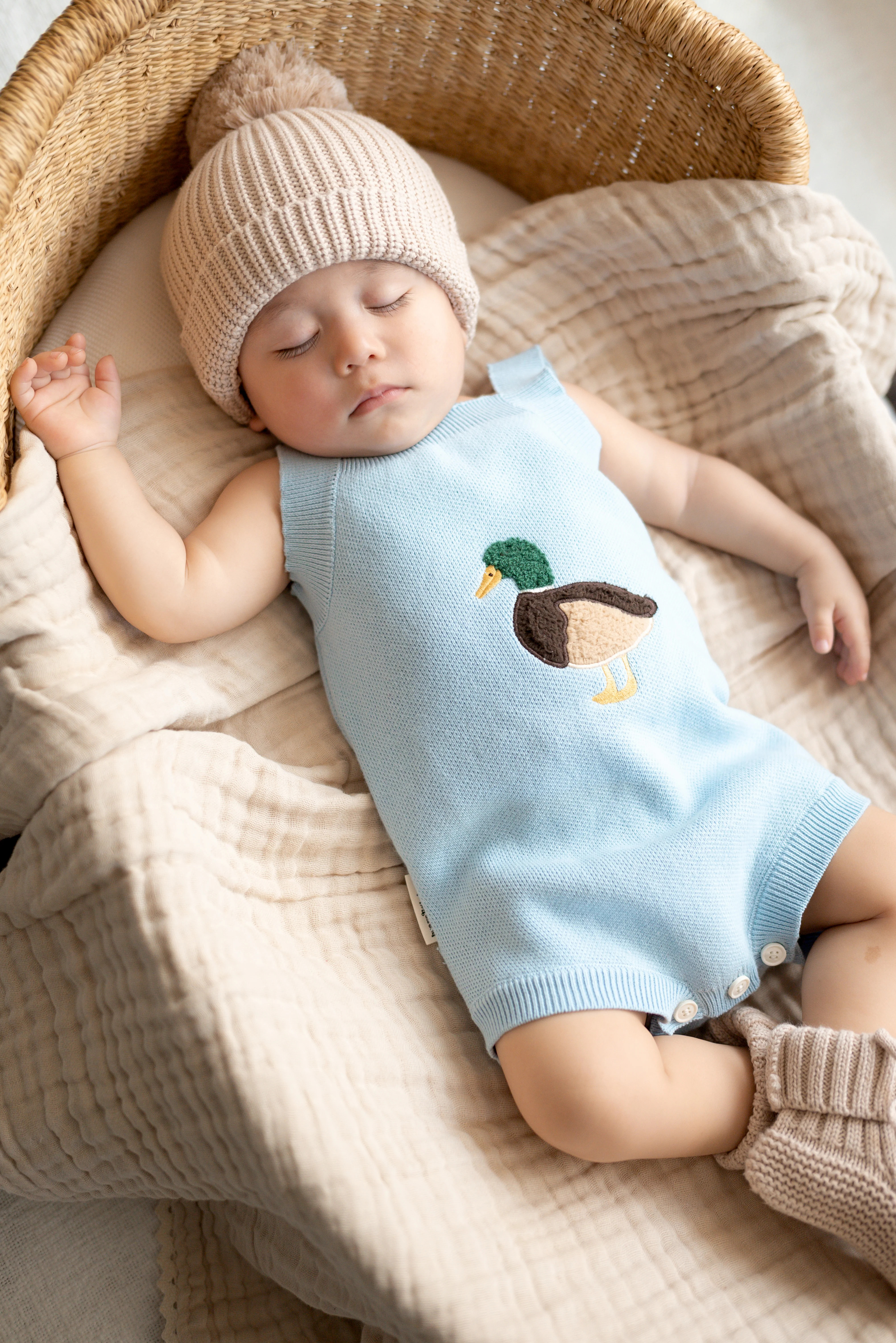 Little Mallard Knit Romper | Baby Boy Knit Romper | Gathered Lamb | Gathered Lamb