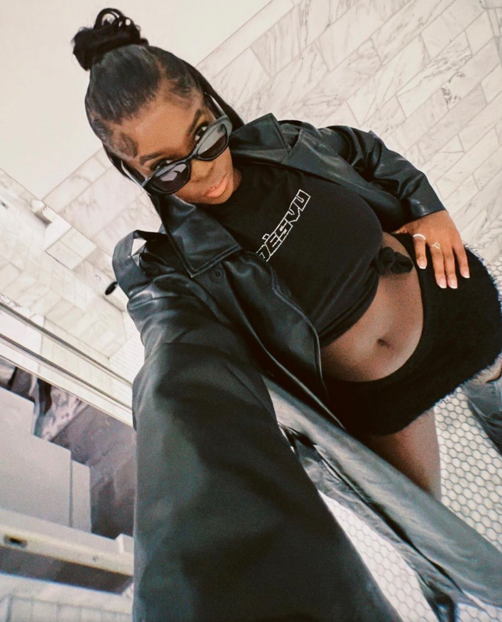 All black outfit, Prada sunglasses, leather maxi coat, black trench coat, autumn outfit, diamanté top, black mini skirt, croc print boots, black boots, PLT, Selfridges, Ego, Pretty Little Thing

#LTKeurope #LTKSeasonal #LTKstyletip