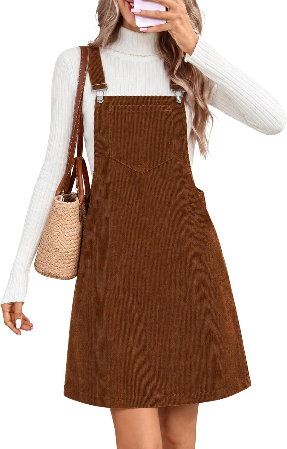 Tanming Womens Corduroy Overall Dress Fall Suspender Skirt | Amazon (US)