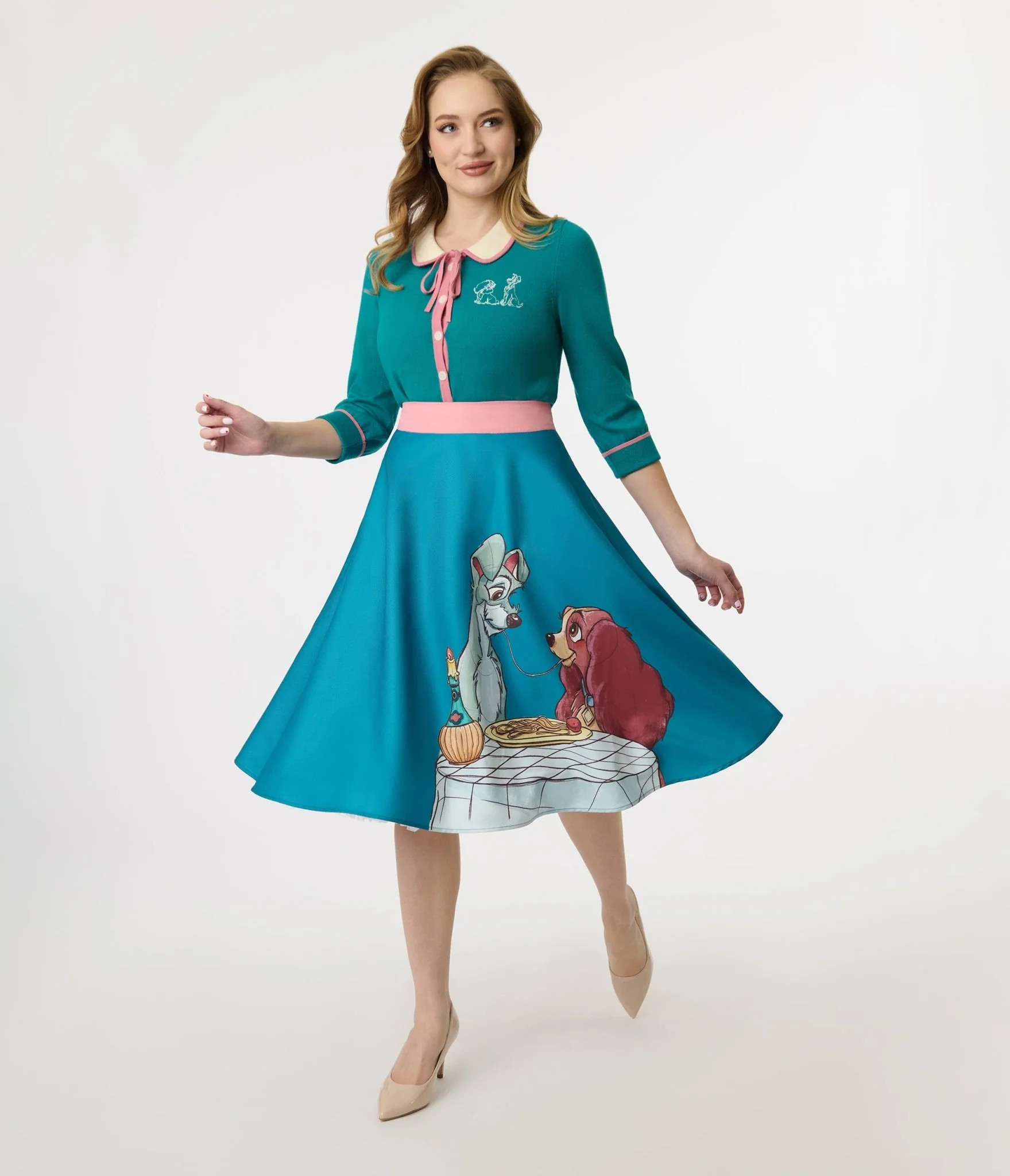 Disney's The Lady & The Tramp Collection by Unique Vintage Teal Bella Notte Swing Skirt | UniqueVintage