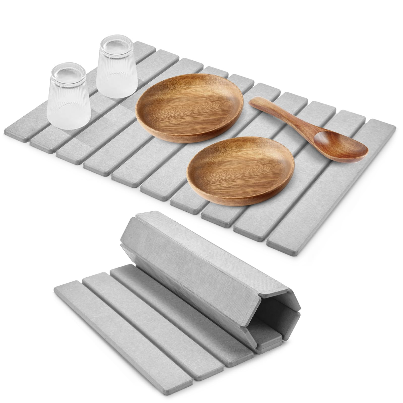 Large Stone Dish Drying Mats for Kitchen Counter, 24"(L)×16"(W) Collapsible Quick Dry Dish Dryin... | Amazon (US)