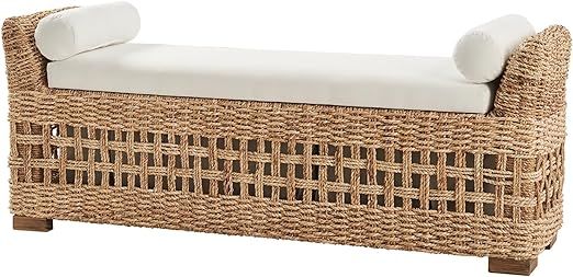 HULALA HOME Rattan Storage Bench, Upholstered End of Bed Ottoman Bench with Upholstered Arm & Sol... | Amazon (US)