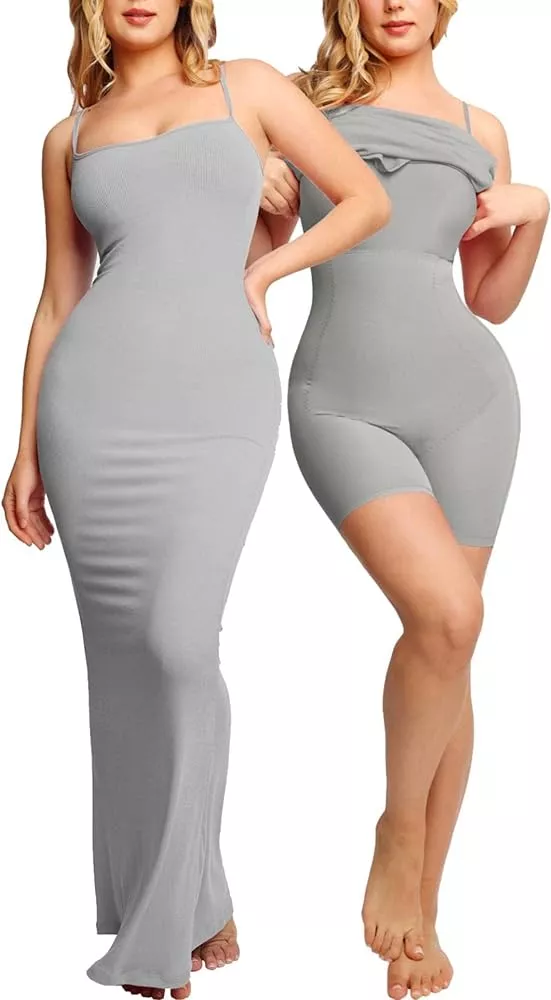 Popilush Bodycon Dresses for Women One Shoulder High Slit Dress with Built  in Shapewear Grey Formal Maxi Dresses at  Women's Clothing store