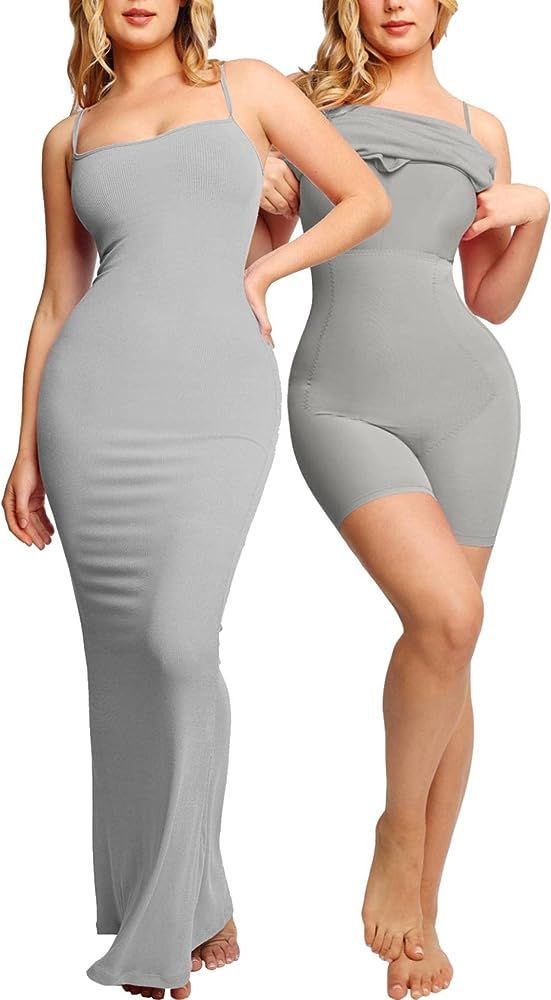 Popilush Shaper Dress Bodycon Sunmmer Midi Dress Built in Shapewear Bra Sleeveless casual Slip Dr... | Amazon (US)