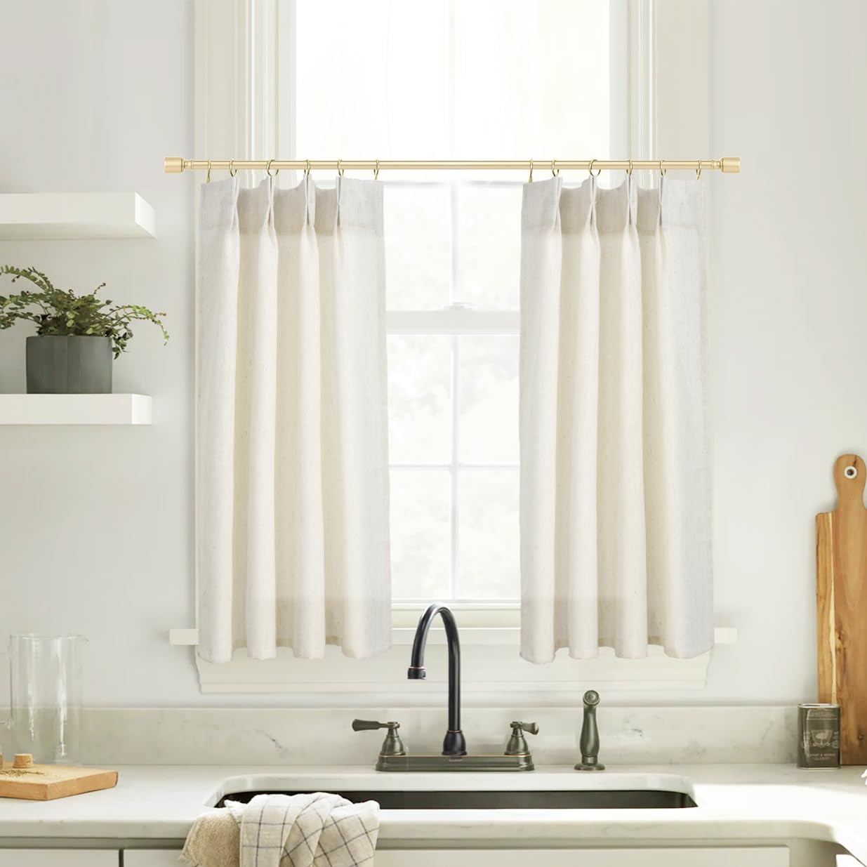 Small Kitchen Window Curtains 36 Inch Length,Cafe Sheer Linen Pinch Pleat Short Boho Cabinet Half... | Amazon (US)