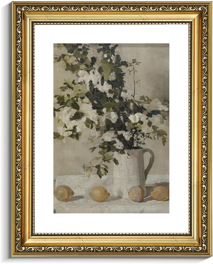 VIYYIEA Vintage Gold Framed Botanical Wall Art, Bedroom Bathroom Flowers and Lemons Decor, Canvas... | Amazon (US)