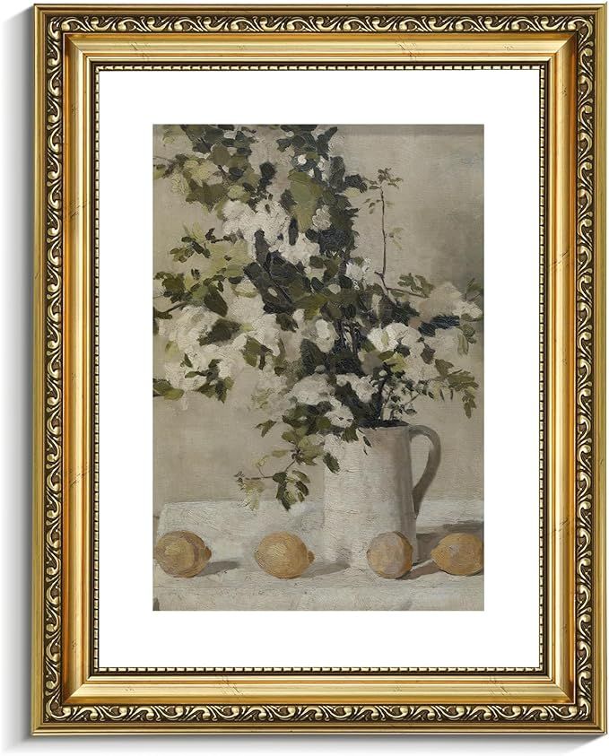 Vintage Gold Framed Wall Art, 11x14 Inch Flowers and Lemons Still Life Picture Paintings, Antique... | Amazon (US)