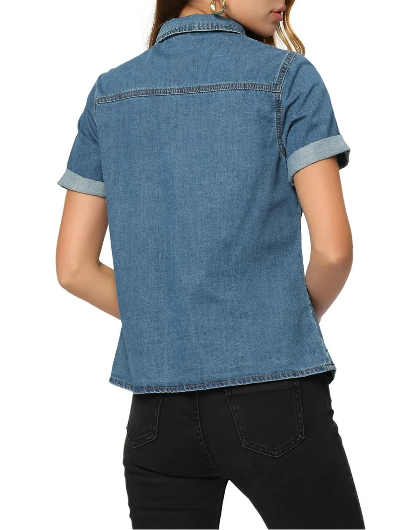INSPIRE CHIC Women's Denim Jacket Short Sleeve Collared Button Up Jean Shirt Tops XS Blue - Walma... | Walmart (US)