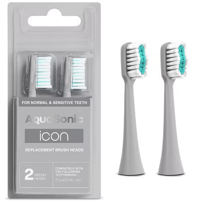 AquaSonic Icon Electric Toothbrush Replacement Brush Heads - 2 Pack Silver | Target