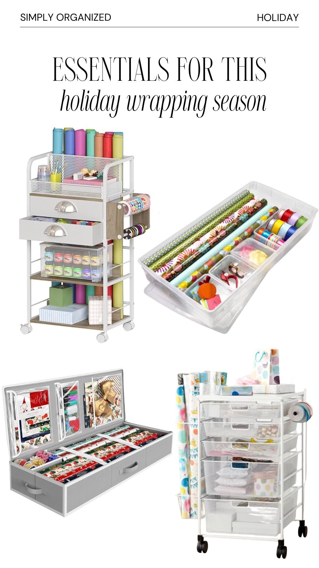 Holiday wrapping made simple with these organization essentials. Rolling carts, zip-up bins, and clear storage keep paper, ribbons, and tags neatly in place so you can wrap gifts with ease all season long.

#LTKHome #LTKHoliday
