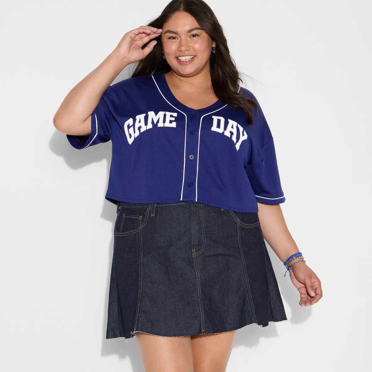 Women's Game Day Cropped Elbow Sleeve V-Neck Athletic Jersey - Wild Fable™ Burgundy 3X | Target