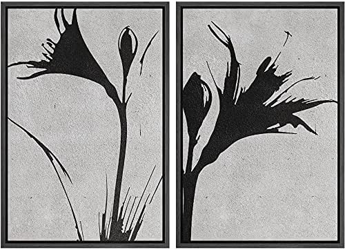 SIGNWIN Framed Wall Art Print Set Black & White Grayscale Lily Silhouette Nature Wilderness Illus... | Amazon (US)