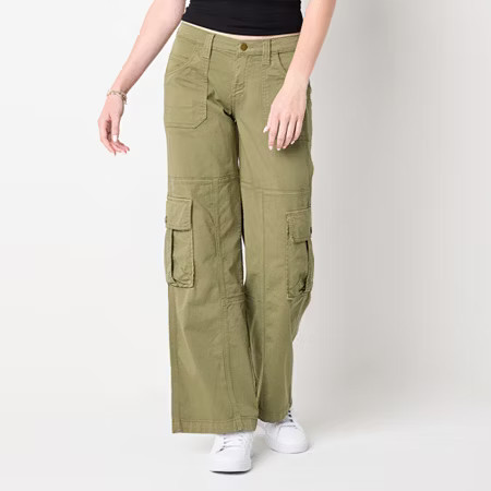 Arizona Cargo Womens Wide Leg Low Rise Juniors Flat Front Pant, X-small, Green | JCPenney