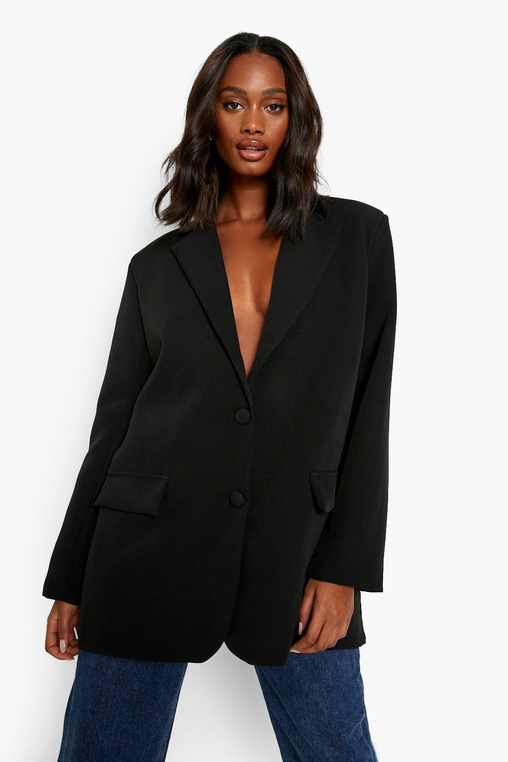 Womens Oversized Tailored Single Breasted Blazer - Black - 12 | Boohoo.com (US & CA)
