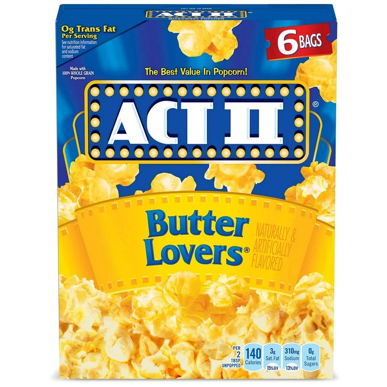 Act II Butter Lovers Microwave Popcorn, 2.75 oz, 6 Count - Walmart.com | Walmart (US)