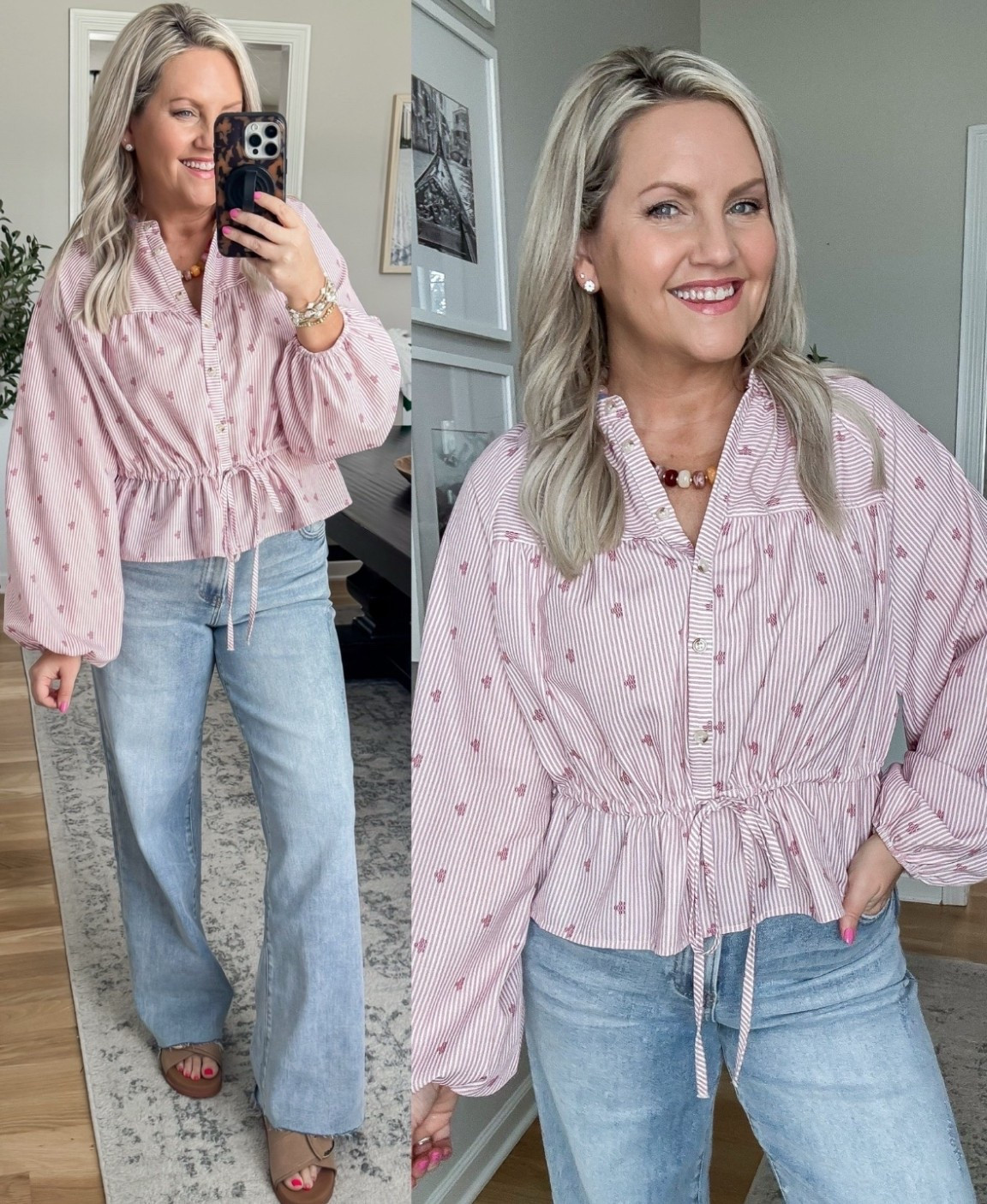 TRENDING! This top is so flattering with the cinched waist and the prettiest little details, it gives you shape without feeling tight and pairs perfectly with these wide leg jeans

spring tops amazon fashion feminine blouse flattering tops wide leg jeans casual chic everyday outfit easy style lovelylifestyling

#LTKOver40 #LTKootd #LTKSeasonal