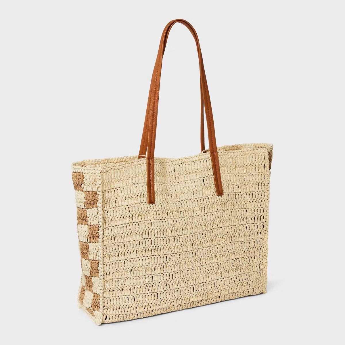 Straw Packable Checker Boxy Tote Handbag - Universal Thread™ Beige | Target