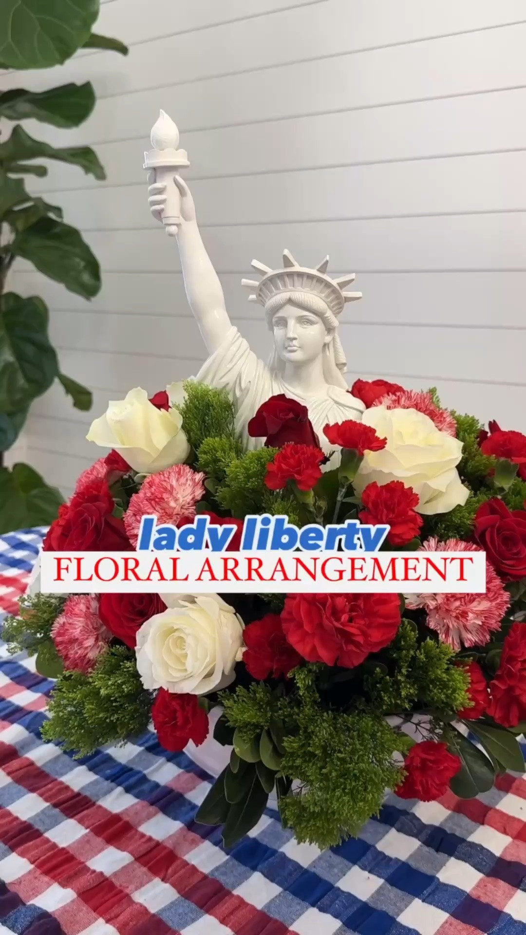 Celebrate the spirit of freedom and patriotism with me as I unveil my latest creation: a stunning red, white, and blue centerpiece inspired by the iconic Statue of Liberty. Picture this: majestic red and white roses, complemented by vibrant red carnations and peppermint-striped red and white carnations, all coming together in a breathtaking display of Americana charm. Join me as I share how this centerpiece embodies the essence of liberty and pays homage to the beauty of our nation’s colors. Let’s dive into the details and craft something truly memorable together!”  Although this same lady Liberty isn’t available this year, I am linking to a suitable substitute which can be spray painted white!

#LTKHome