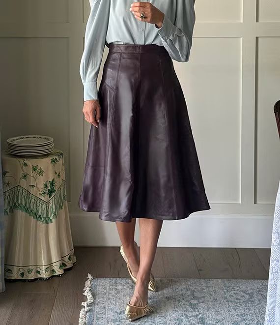 Antonio Melani x Jennifer Sumko Ana Genuine Leather High Rise A-Line Flounce Midi Skirt | Dillard... | Dillard's