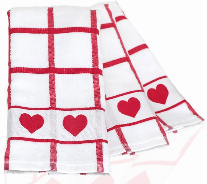 Valentines Day Kitchen Towels – 100% Cotton 425GSM Set of 3 – Thick Absorbent Dish & Hand Tow... | Amazon (US)