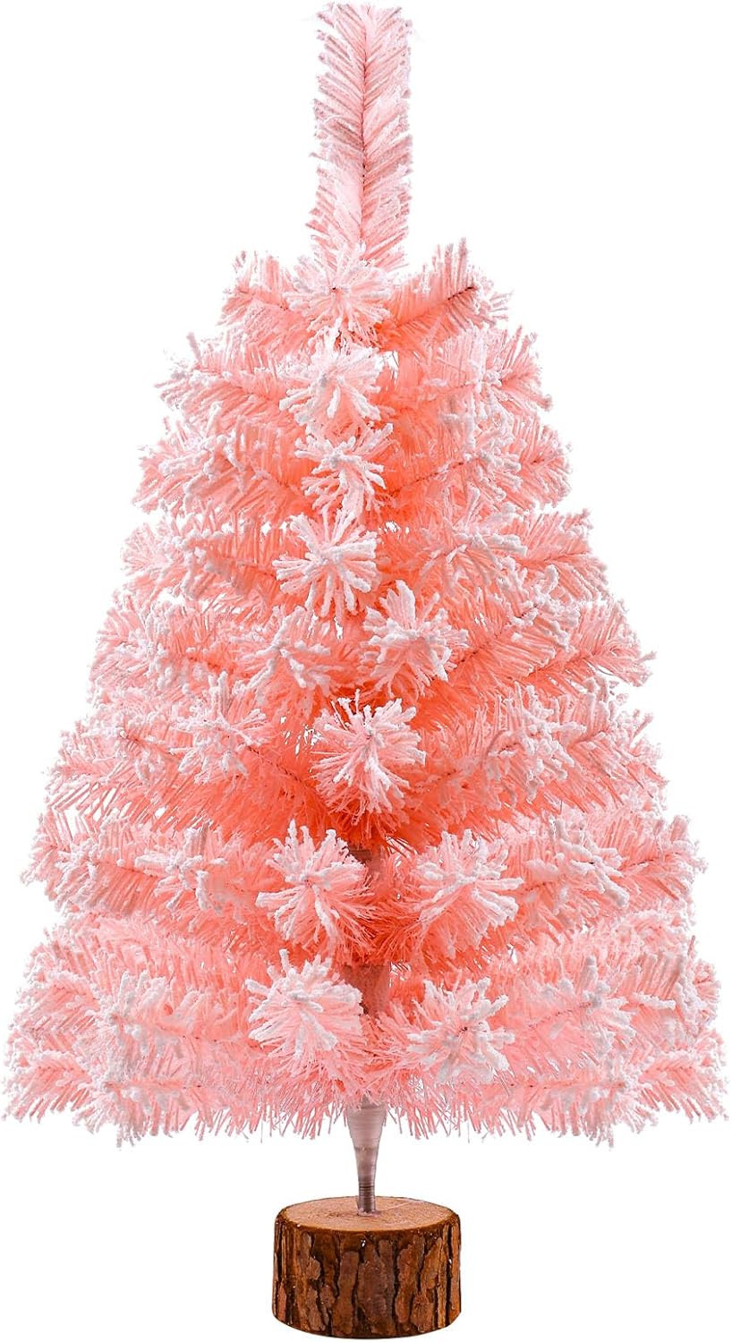 2Ft Artificial Christmas Tree Pink Tabletop Christmas Tree with Snow Flocked Mini Xmas Pine Tree ... | Amazon (US)