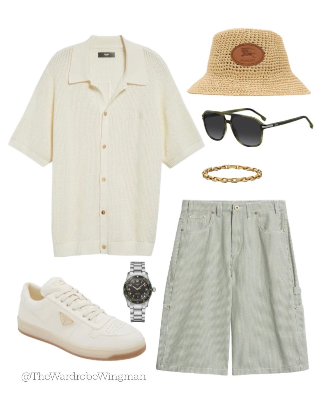 If she packed your suitcase, it would look exactly like this. Cream knit shirt, sage shorts, Prada sneakers and a Burberry bucket hat. Resort-ready and fully approved. Shop every piece below 👇
#ResortWear #MensSummerStyle #MensFashion #VacationOutfitMen #LuxuryMensFashion #MensOOTD #SummerMenStyle #MensAccessories #OutfitOfTheDay #TheWardrobeWingman

#LTKgrwm #LTKMens #LTKSeasonal
