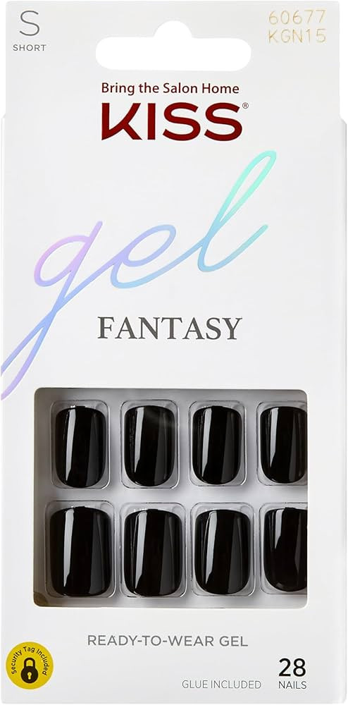 KISS Gel Fantasy Press On Nails, Nail glue included, 'Aim High', Black, Short Size, Squoval Shape... | Amazon (US)