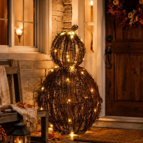 DoubleFill Wicker Fall Pumpkin Decoration, Large 20.5'', Lighted | Amazon (US)