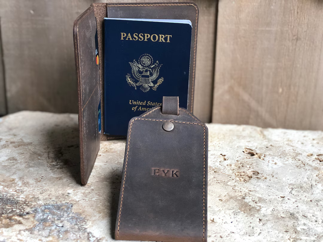 Leather Travel Gift Set. Monogrammed Leather Passport Holder - Etsy | Etsy (US)