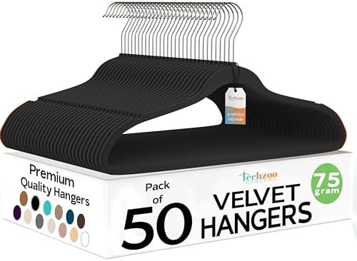Techzoo 50 Pack New Premium Quality Velvet Hangers Ultra Thin Non Slip Adult Felt Space Saving Ha... | Amazon (US)