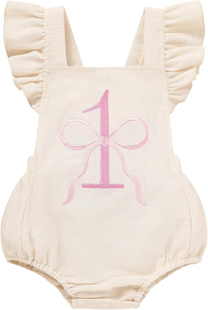 GRNSHTS Baby Girls First Birthday Outfits Ruffle 1st Birthday Romper Backless Bodysuit Cake Smash... | Amazon (US)