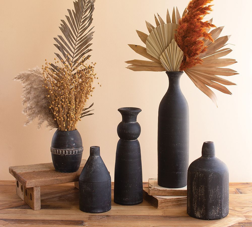 Modern Black Handcrafted Clay Vases - Set of 5 | Pottery Barn (US)