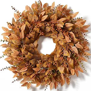 26" Fake Fall Eucalyptus Wreath with Berry for Front Door Decor(Orange) | Amazon (US)
