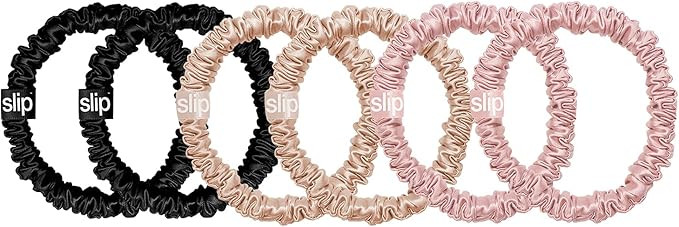 SLIP Silk Skinnie Scrunchies in Black, Pink, and Caramel - 100% Pure 22 Momme Mulberry Silk Scrun... | Amazon (US)