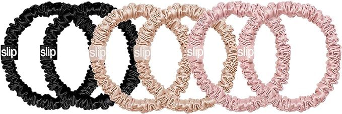 SLIP Silk Skinnie Scrunchies in Black, Pink, and Caramel - 100% Pure 22 Momme Mulberry Silk Scrun... | Amazon (US)