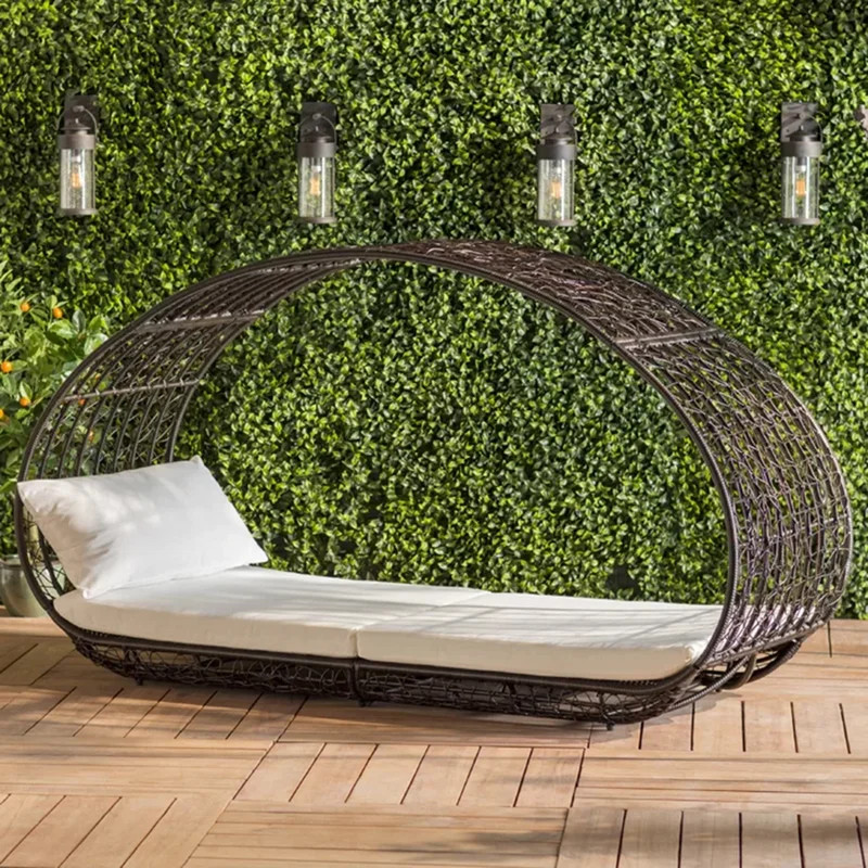 Modern Wicker Outdoor Patio Canopy Daybed | Wayfair North America